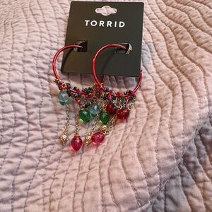 Torrid Red Hoop Earrings with Multicolor Beads